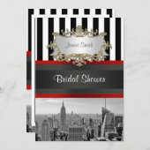 NYCスカイラインBW白黒ストライプ2ブライダルシャワー 招待状 (正面/裏面)