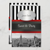 NYCスカイラインBW白黒ストライプ2Pスイーツ16 招待状 (正面/裏面)