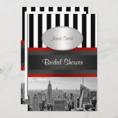 NYCスカイラインBW白黒ストライプ2Pブライダルシャワー 招待状 (正面/裏面)