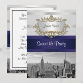 NYCスカイラインBW05ホワイトネイビーSweet16招待状 招待状 (正面/裏面)
