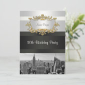 NYCスカイラインBW 05ホワイトブラック誕生日招待状 招待状 (スタンド正面)