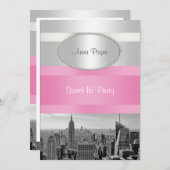 NYCスカイラインBW 05ホワイト、ピンクスウィート16パーティー 招待状 (正面/裏面)