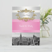 NYCスカイラインBW 05ホワイト、ピンクスウィート16パーティー 招待状 (スタンド正面)