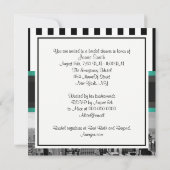 NYCスカイラインBW Blk Wht Strpティール(緑がかった色)Pブライダルシャワー 招待状 (裏面)