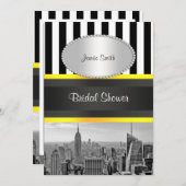 NYCスカイラインBW Blk Wht Strp Yellow Pブライダルシャワー 招待状 (正面/裏面)