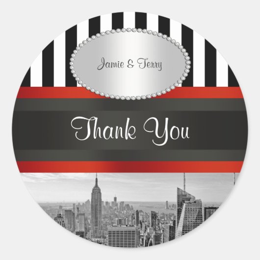 NYCスカイラインBW ESB白黒ストライプPメッセージカード ラウンドシール (正面)