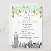 NYCスカイラインESBエッチミントGldフローラブライダルシャワー 招待状 (正面)