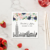 NYCスカイラインESBエッチングピンクWhtブルー金ゴールドフローラ スタンダードカクテルナプキン (インサイチュ)