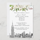 NYCスカイラインESBエッチングホワイトフローラブライダルシャワー 招待状 (正面)