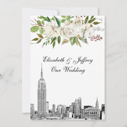 NYCスカイラインESBホワイトフローラ水結婚色 招待状 (裏面)