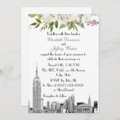 NYCスカイラインESB白色フローラ結婚水色#2 招待状 (正面/裏面)