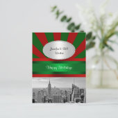 NYCスカイラインESB BW Red Grn rays Red Pクリスマス シーズンポストカード (スタンド正面)