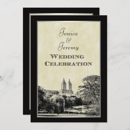 NYCセントラルパークレイクサンレモがエッチド結婚フス 招待状 (正面/裏面)