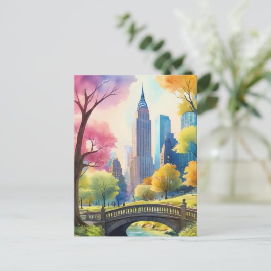 NYCセントラルパークVウォーター絵を描カラー1 ポストカード (スタンド正面)