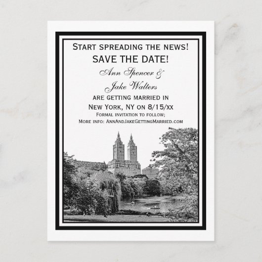 NYCセントルPkレイクサンレモエッチドSQ日付を保存 案内ポストカード (正面)