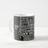 NYCニューヨークの詳細な地図白黒 コーヒーマグカップ (正面左)