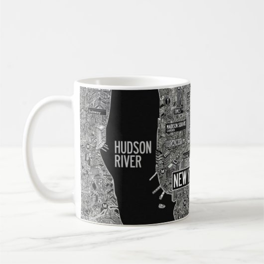 NYCニューヨークの詳細な地図白黒 コーヒーマグカップ (左)