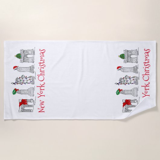 NYCニューヨークシティクリスマスクリスマスホリデーランドマーク ビーチタオル (正面)