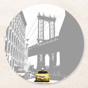 Nycニューヨークシティブルックリンブリッジイエロータクシー ラウンドペーパーコースター