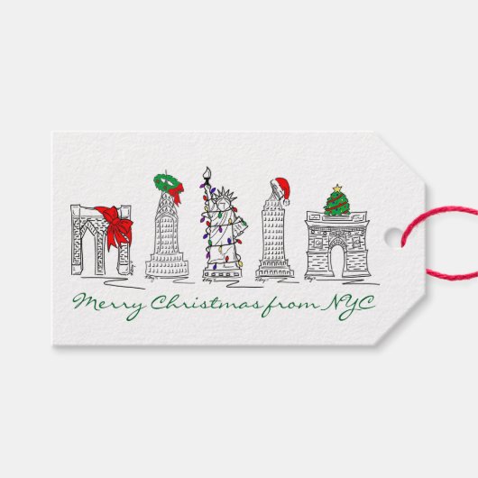 NYCニューヨークシティホリデーからのメリークリスマス ギフトタグ (正面(横))
