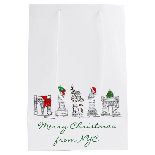 NYCニューヨークシティホリデーからのメリークリスマス ミディアムペーパーバッグ (裏面)