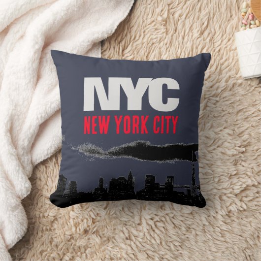 NYCニューヨークシティUSAレトロヴィンテージネイビーブルー クッション (ブランケット)