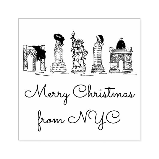NYCニューヨーク市クリスマスアートよりメリークリスマス ラバースタンプ (インプリント)