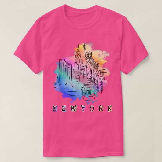 NYCニューヨーク市スカイライン自由の女神 Tシャツ (デザイン正面)