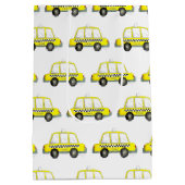 NYCニューヨーク市松模様にシティイロタクシー ミディアムペーパーバッグ (裏面)