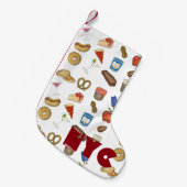 NYCニューヨーク市食品プレッツェルピザベーゲルステーキ スモールクリスマスストッキング (正面 (吊り時))