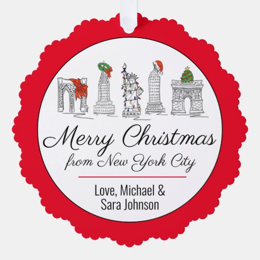 NYCニューヨーク・シティ・ランドマークスよりメリークリスマス オーナメントカード (正面)