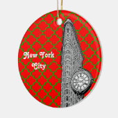 NYCフラティロン建物レッドグレンクローバークリスマス セラミックオーナメント (左)