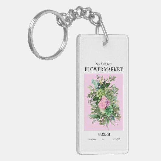 NYCフラワーマーケットハーレムピンク緑キーチェーン キーホルダー (正面左)
