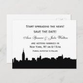 NYCブラックワイドスカイラインシルエット#2日付を保存 案内ポストカード (正面/裏面)