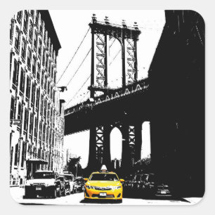 Nycブルックリンブリッジニューヨークシティイエロータクシーお尻 スクエアシール