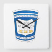 NYCブルーギリシャのダイナーコーヒーハッピーサービス スクエア壁時計 (正面)