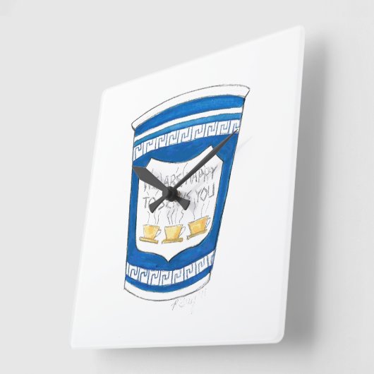 NYCブルーギリシャのダイナーコーヒーハッピーサービス スクエア壁時計 (傾斜)