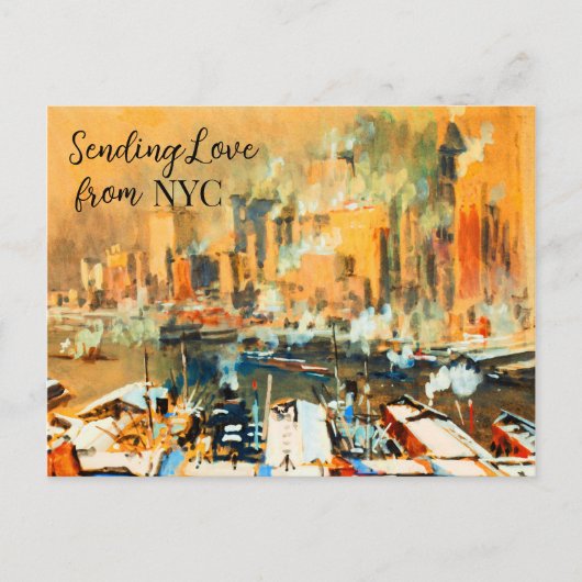 NYCマンハッタン港湾スカイラインから愛を込めて シーズンポストカード (正面)