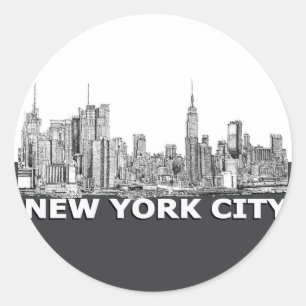 NYCモノクロスカイライン文字 ラウンドシール