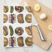 NYCユダヤ人デリ食品ピックルブラインツベーゲルニッシュロックス キッチンタオル (四つ折り)