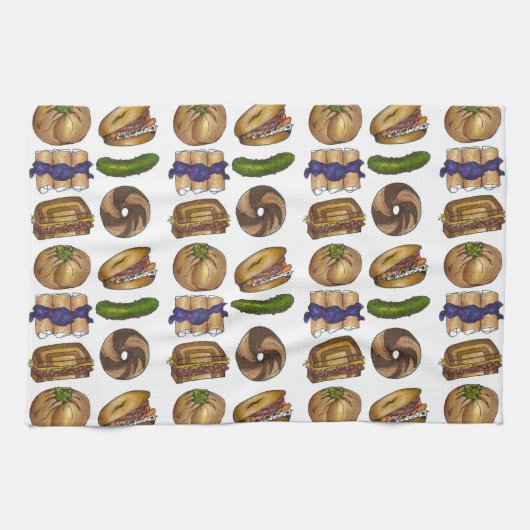 NYCユダヤ人デリ食品ピックルブラインツベーゲルニッシュロックス キッチンタオル (横)