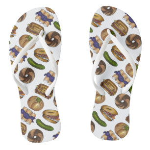 NYCユダヤ教デリーフーズBagelブラインツニーシッシュ漬物 ビーチサンダル