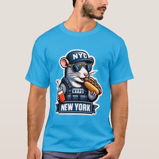 NYCラット食べ物のホットドッグ Tシャツ (正面)