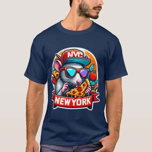 NYCラット食べ物ズNEW YORKピザ2 Tシャツ (正面)