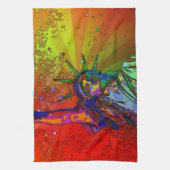 NYCレインボーサイケデリックカラー自由像1R キッチンタオル (縦)