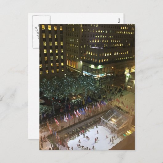 NYCロックフェラーセンタークリスマスアイススケートで滑るリンク シーズンポストカード (正面/裏面)