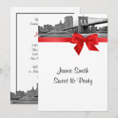 NYCワイドスカイラインエッチングBB BWレッドSweet sixteen 招待状 (正面/裏面)