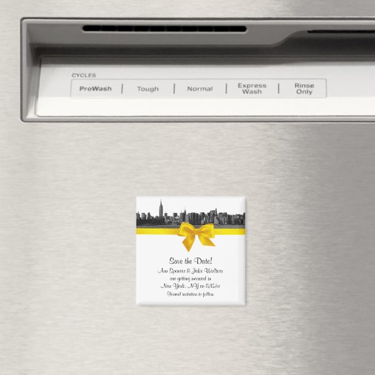 NYCワイドスカイラインエッチングBWイエロー日付を保存 マグネット (インサイチュ (食洗機))