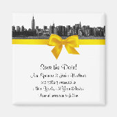 NYCワイドスカイラインエッチングBWイエロー日付を保存 マグネット (正面)