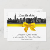 NYCワイドスカイラインエッチングBWイエロー日付を保存 案内ポストカード (正面/裏面)